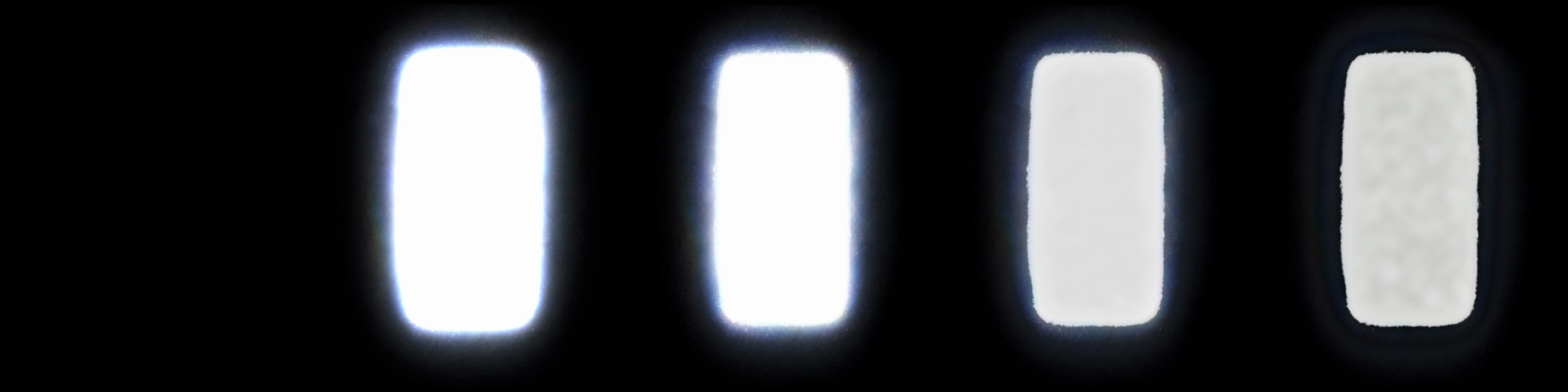 Five stills from First Light by Avery Lake, showing a blinding white rectangle settling into a contained, tolerable light.